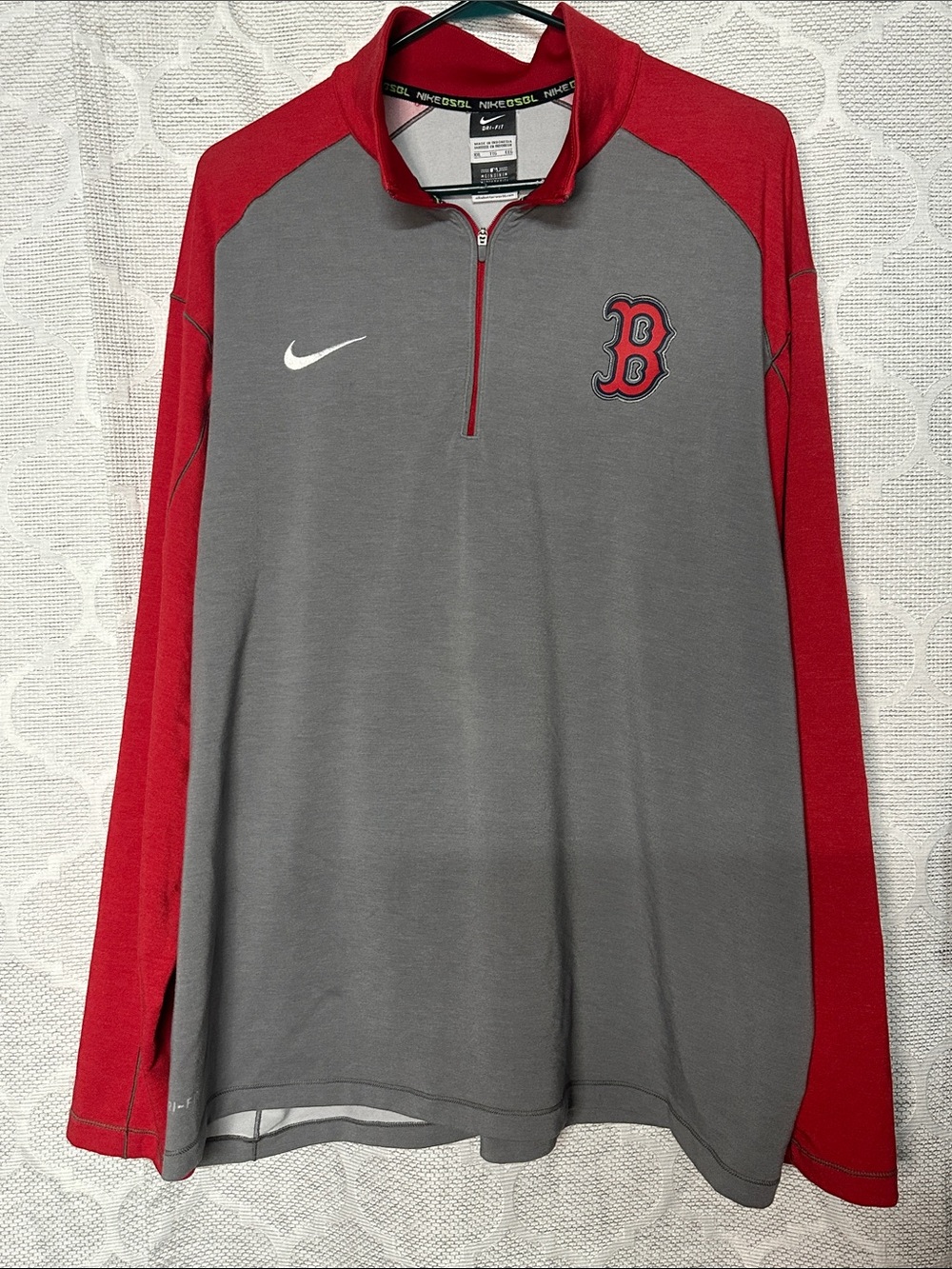 Nike Boston Red Sox Half Zip Pullover Jacket MLB Gray Red Dri FIT Mens XXL 2XL